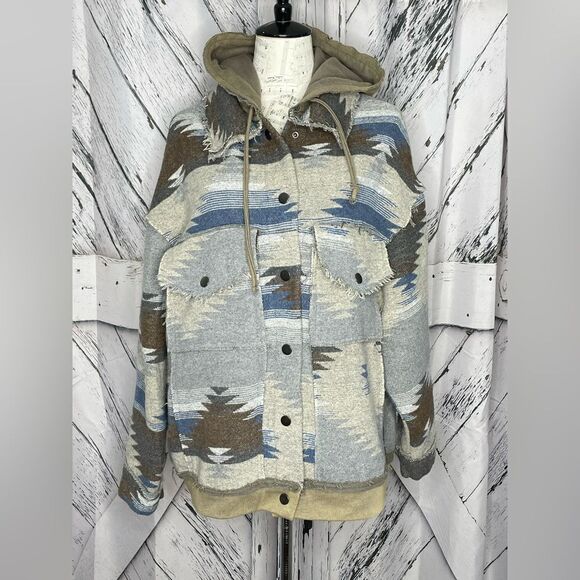 POL Aztec Shacket Coat Jacket Hooded L - Picture 1 of 6